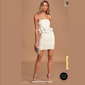 Ivory/white body con strapless dress